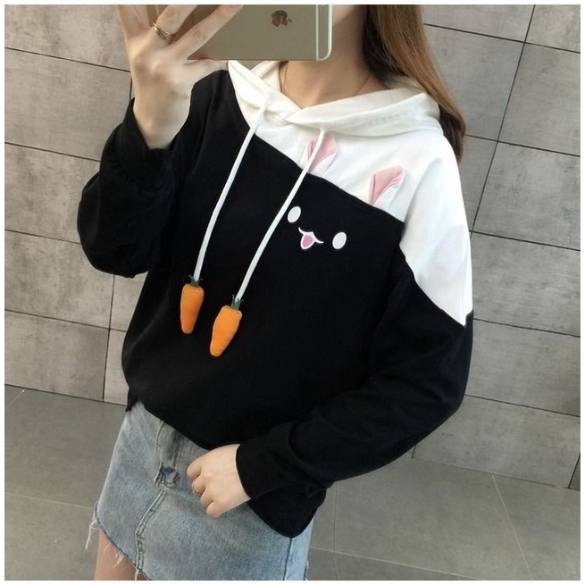 Hoodie Wanita Korean Fashion RABBIT COMBIE Sweater Jumper Lucu Style Terkini Outfit Kece