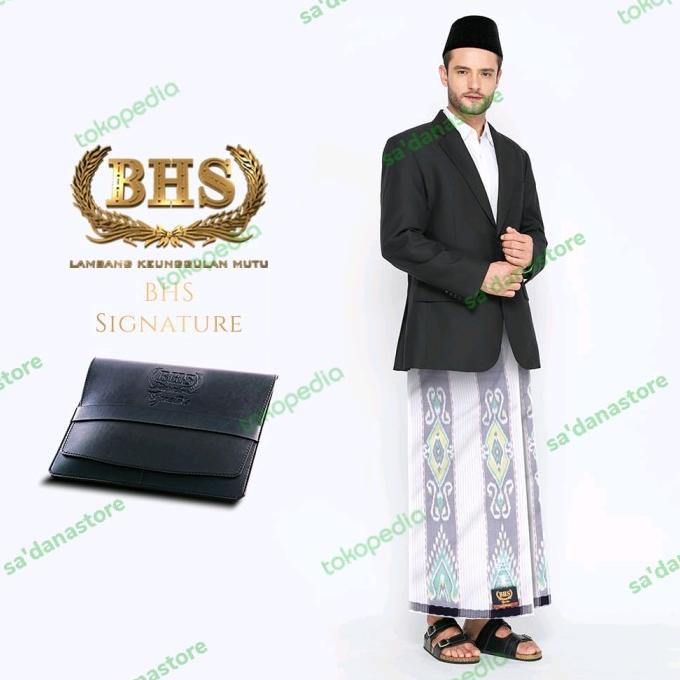 Sarung BHS Signature Gold Motif Kawung Sersan Dua Warna Putih Hijau