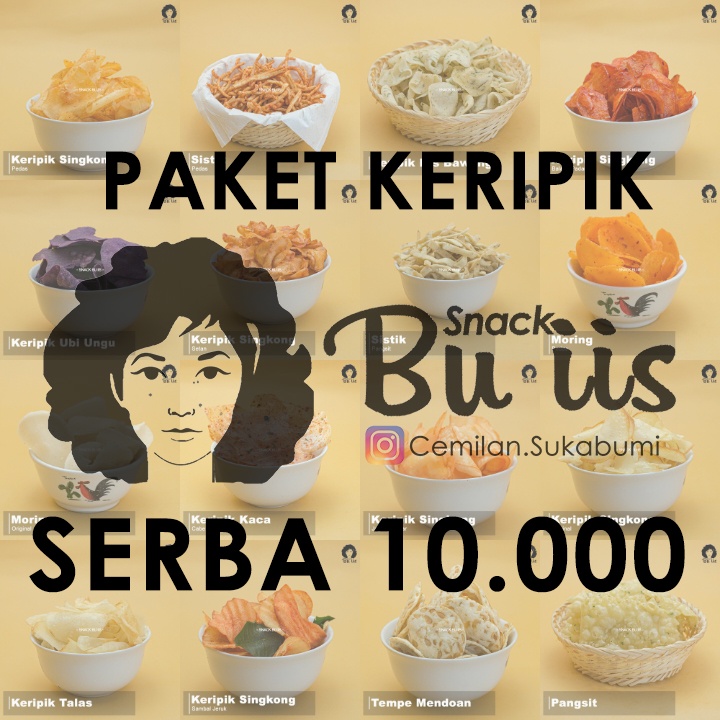 

SNACK BU IIS ANEKA CEMILAN KERIPIK SERBA 10000 10ribu ceban CEMILAN SUKABUMI singkong talas sukun ubi ungu iris bawang kicimpring moring pangsit sistik