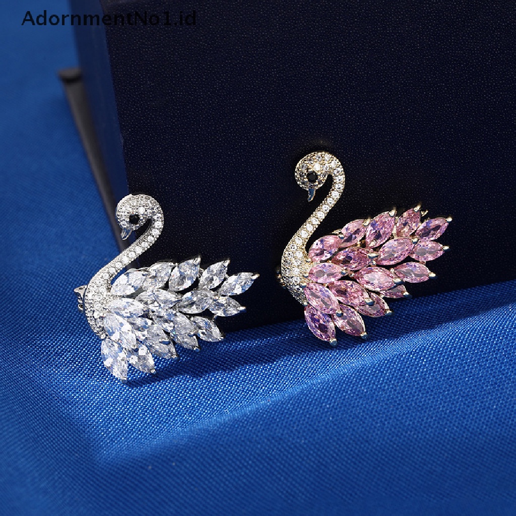 [AdornmentNo1] Fashion Kristal Swan Bros Berlian Imitasi Hewan Bros Untuk Wanita Gaun Kerah Pin Perhiasan Perjamuan Cubic Zirconia Bros Pin [ID]