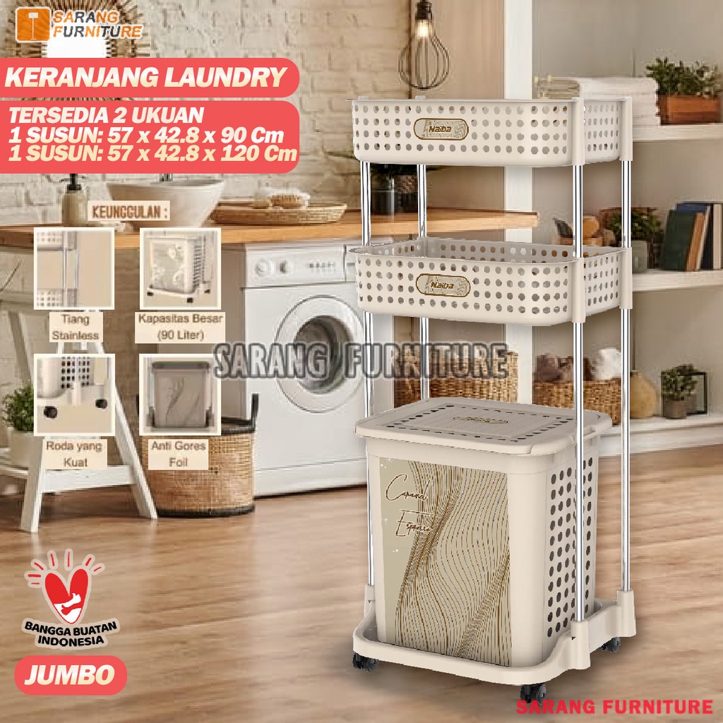 Jumbo! Laundry Basket Stainless Steel Rak Keranjang Baju Kotor Naiba Emerald Keranjang Baju Laundry Bag Original