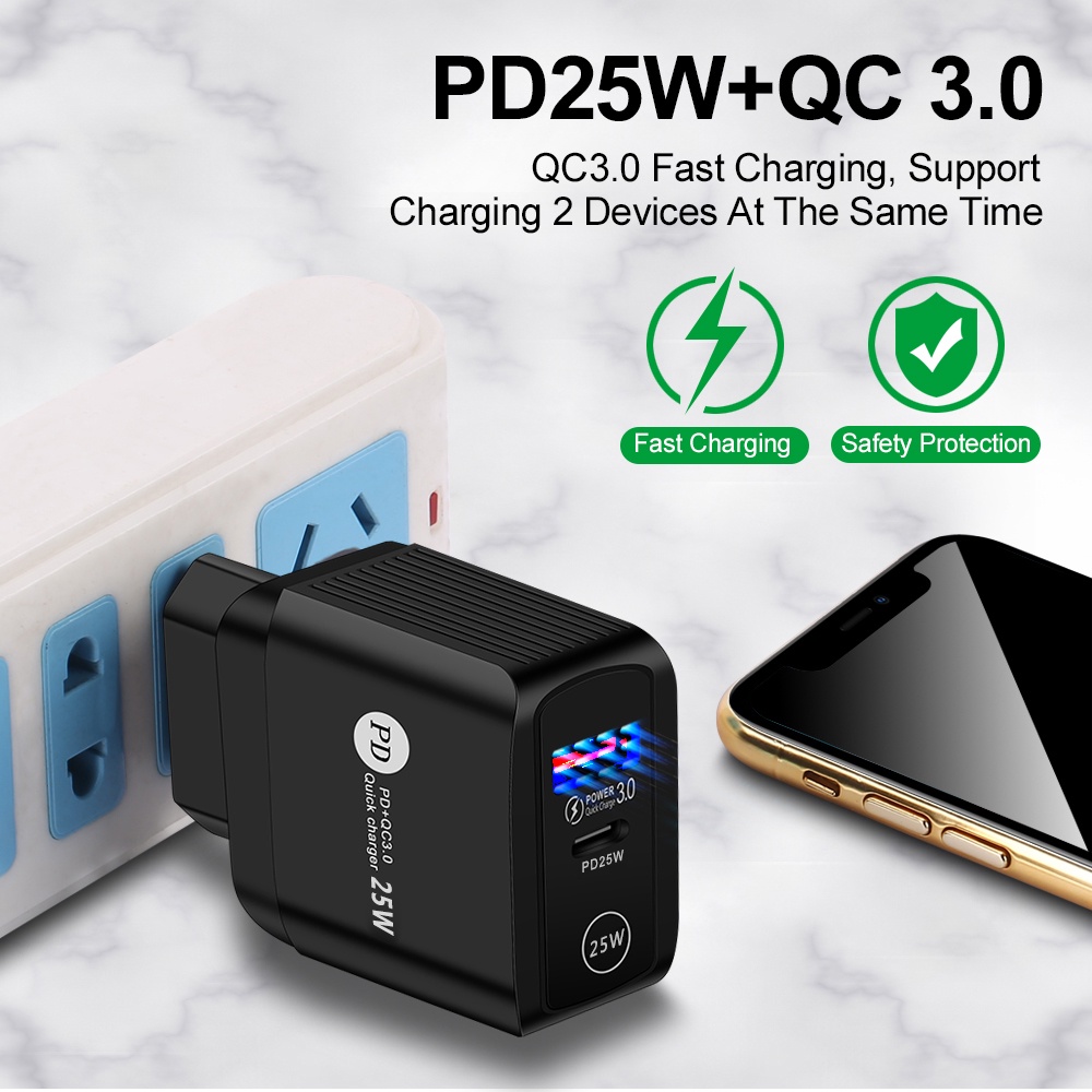 Pd25w QC3.0 USB Charger Kabel Cas USB+PD Charger