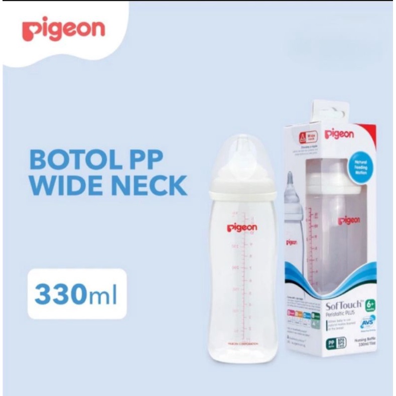 Botol Susu Pigeon 330ml dengan Nipple Wide neck size L / Botol Pigeon Peristaltic Plus Size L
