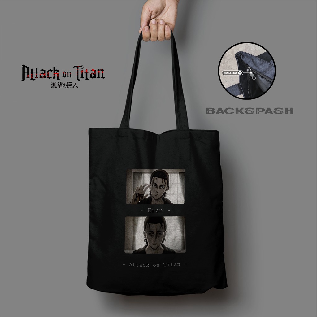 TOTEBAG HITAM ANIME ATTACK ON TITANS CUSTOM PRIA DAN WANITA