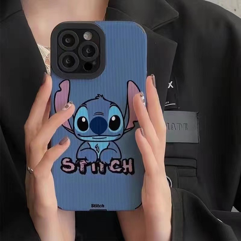 Blue Stitch Leather Case OPPO A5 A9 A31 A53 A33 A3S F11 F9 A7 A5S A12 A52 A92 Reno 3 5 6 A83 A57 A39 VIVO V9 S1 V15 Z1 V20 Pro Y93 Y91C Y50 Y20 Y30 Y12S Y11 Y12 Y15 Y17 V9 Y19 iP iPhone 6 7 6S 8 + Plus X XS XR 11 12 13 14 Pro Max Disney Cute