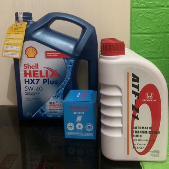 paket Oli shell helix hx7 5w 40+ oli matic honda atf z1(4liter),filter oli mobillio,brio,jazz rs,fre