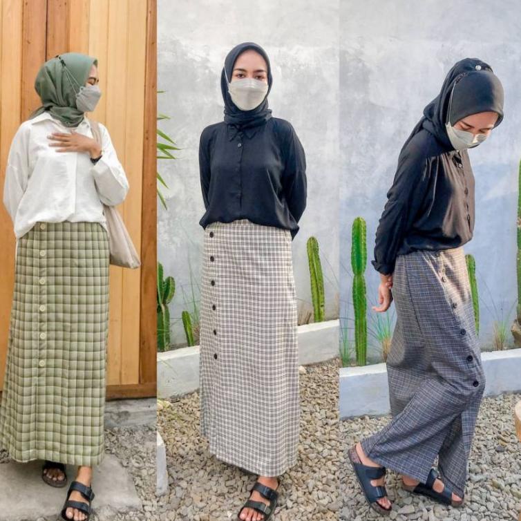 MURAH MERIAH DAHLIA SKIRT | ROK TAN S - XXXL| ROK MOTIF KOTAK KOTAK | ROK ROK WARNA SAGE ROK GREY RO