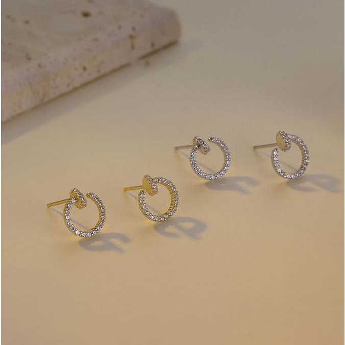 Goldkingdom Fashion Perhiasan Aksesoris Ready Stock Lingkaran Telinga Aksesoris Canggih Rasa Anting Kuku Tembaga Berlapis Emas Asli Kadar 375 Zirkon Telinga Giwang