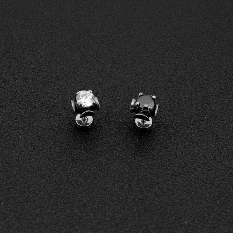 Anting Baja Titanium Gaya Gelap Anti Karat Persegi Hias Zirkonium Anting Pria Wanita Pasangan Disc Earrings