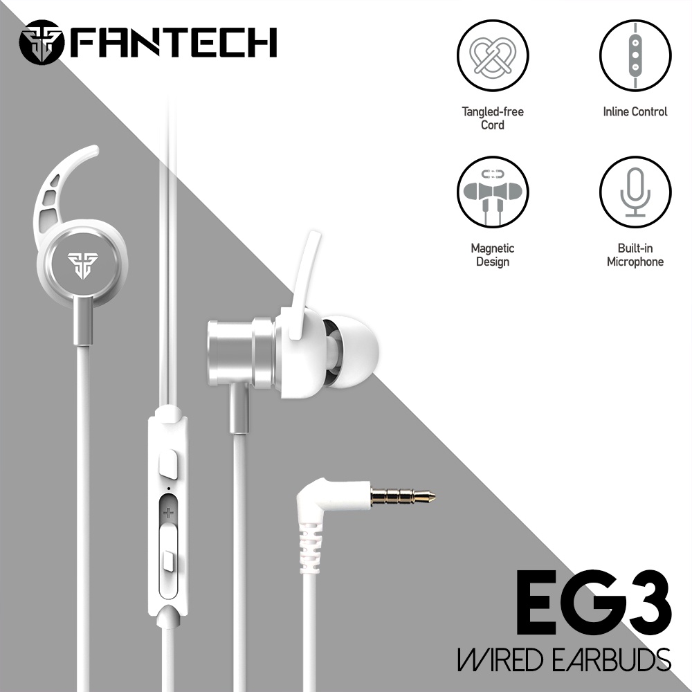 Earphone Fantech EG3 EG-3 Earbuds Premium Alloy Magnetic - White