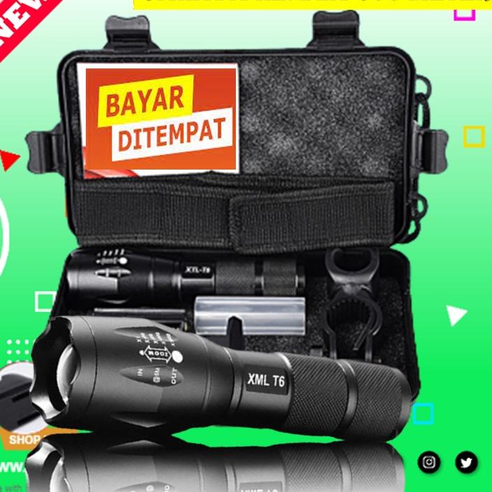 ♠  Senter Led Super Terang Jarak Jauh 10000 Lumens Swat Police Original Import XM L2 Fulllset + Bate