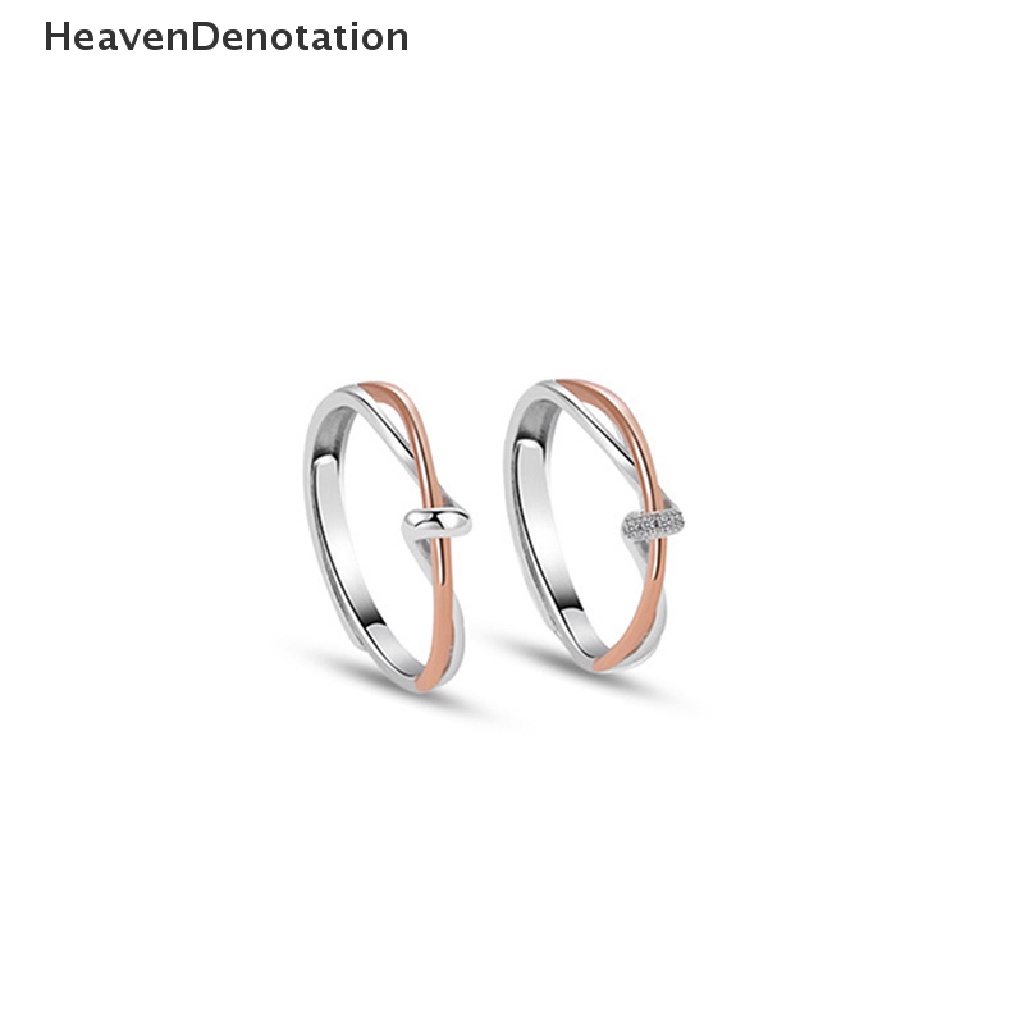 [HeavenDenotation] Baru Hot Jual Warna Perak Micro-set Zirkon Pemisahan Cinta Simpul Pasangan Cincin Terbuka HDV