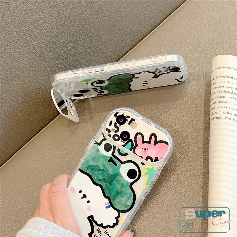 IPHONE Kompatibel Untuk Iphone11 12 13 7Plus 8Plus XR 14 Pro Max14 Plus X XS MAX SE 2020 Lucu Kartun Hewan Kodok Anjing Kelinci Lembut Kreatif Flip Make Up Cermin Graffiti Case