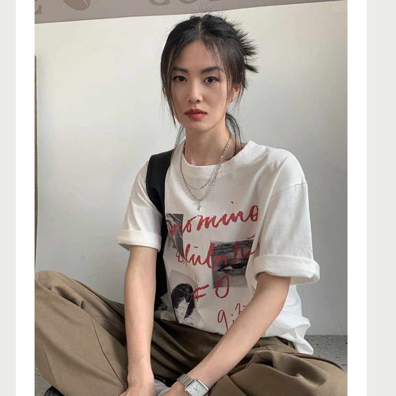 Kaos Atasan Wanita Couple Oversize Lengan Pendek Letter Graphic Print T-shirt Kekinian Korean Style Kaos Baju Wanita Hitam