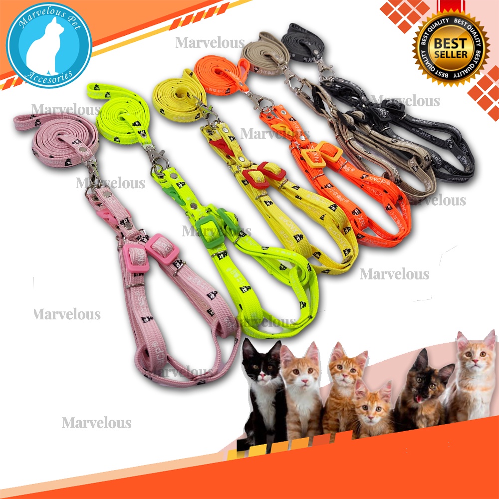 Harness Kucing Motif Bahan Premium Tali Sepatu / Tali Harness &amp; Brangus Kucing / Tali Penuntun Kucing / Aksesoris Kalung dan Harness