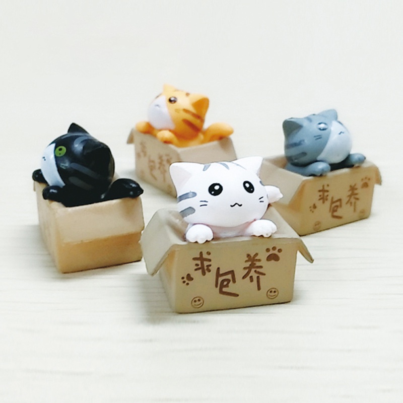 Paper Box Cat Mini Kucing Patung Dekorasi Kue Mini Fairy Garden Resin Craft Ornamen Mainan