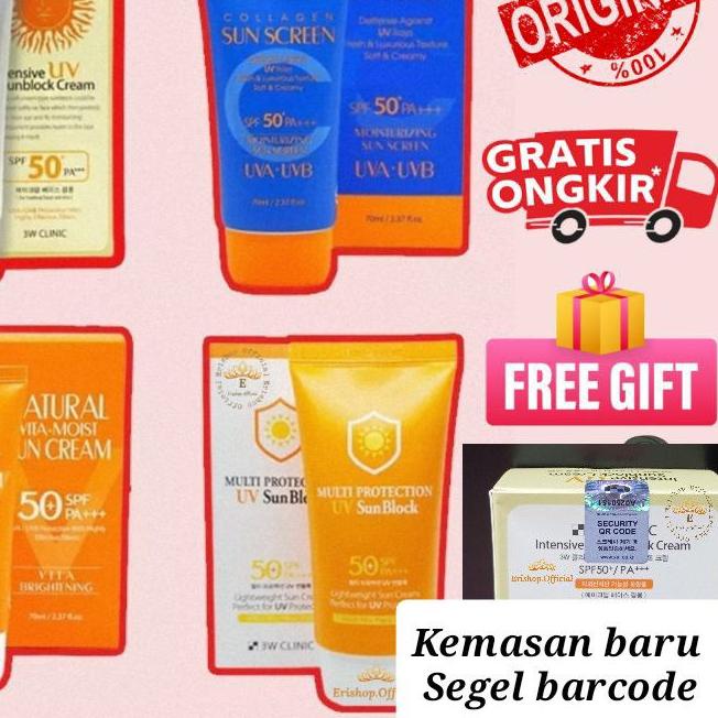 ♂ 3W Clinic Intensive UV Sunblock Cream SPF 50+ PA+++ 70ml / Sunscreen 3W Clinic Ori ✭