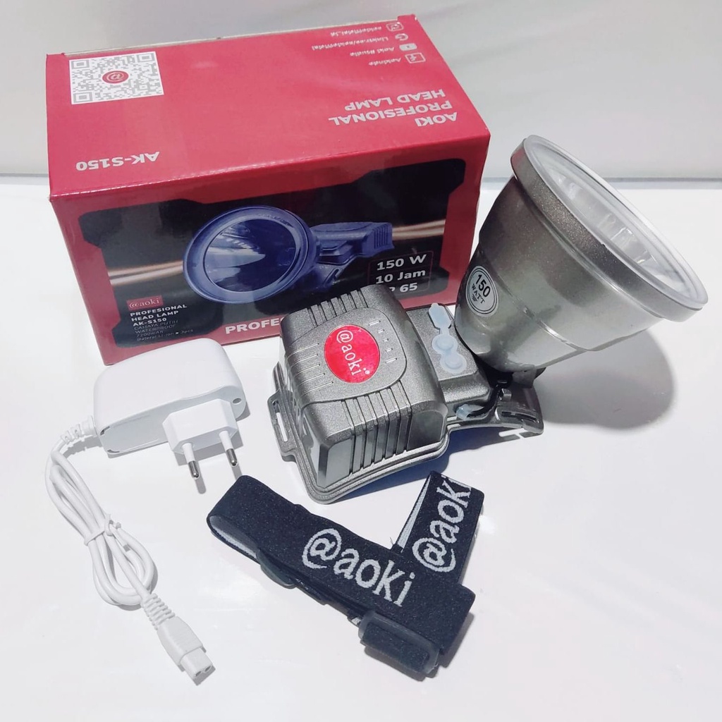 Senter Kepala Headlamp Aoki 150Watt AK-S150 Cahaya Putih Waterproof