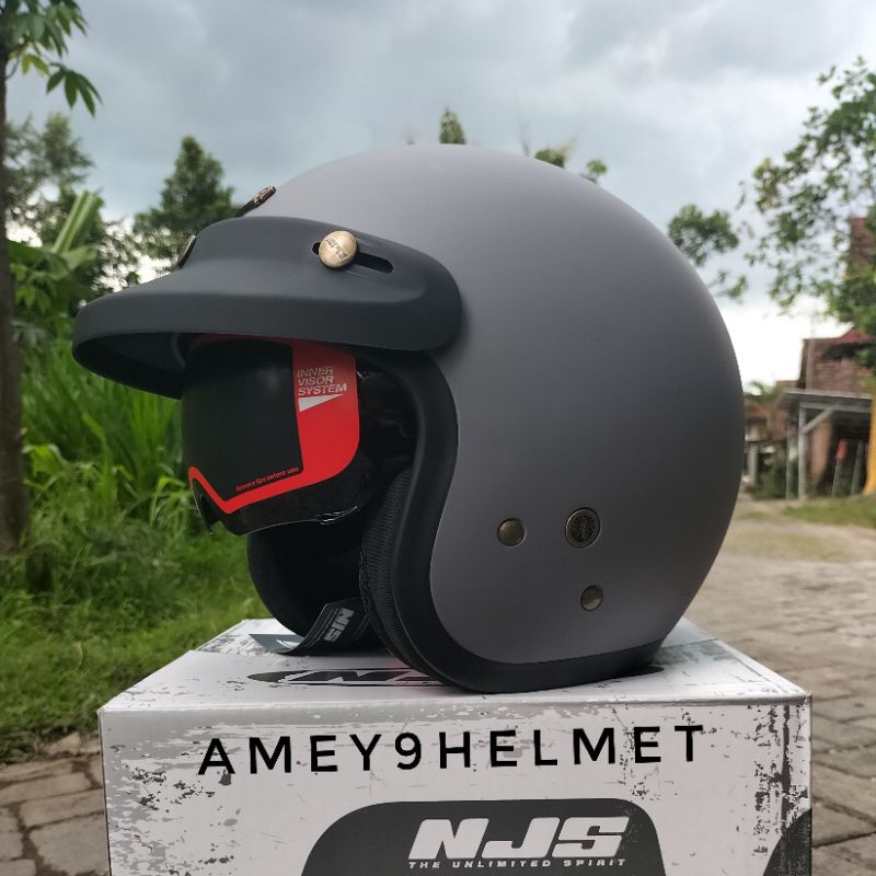 HELM BOGO NJS DOUBEL VISOR FULL LEHER RETRO DEWASA ORIGINAL SNI FREE PAKING BOK