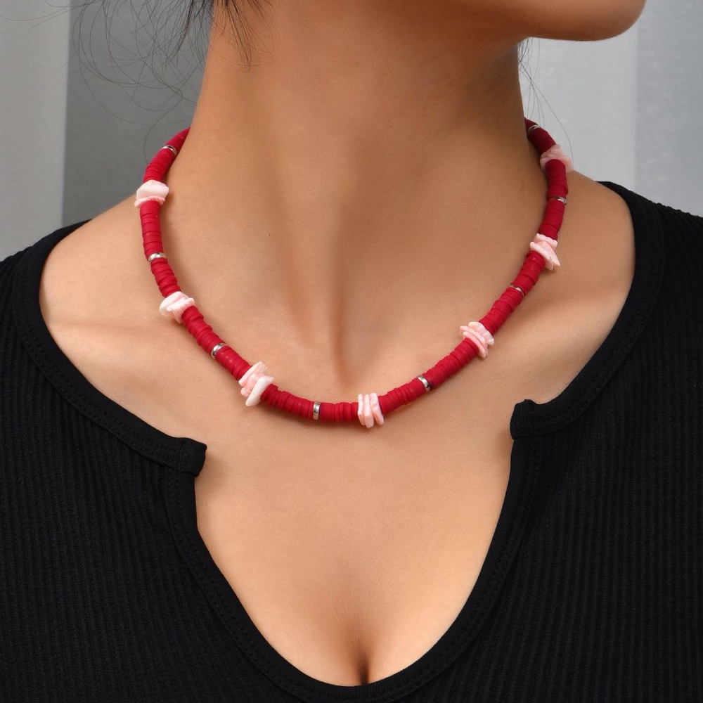 Kalung Warna Merah | Kalung Liontin Fragmen | Aksesoris Pria Dan Wanita | Sendok Garpu Bahan Stainless Steel