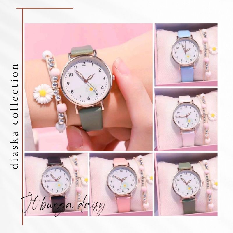 Jam Tangan Wanita Analog Motif Bunga Daisy (001PU)