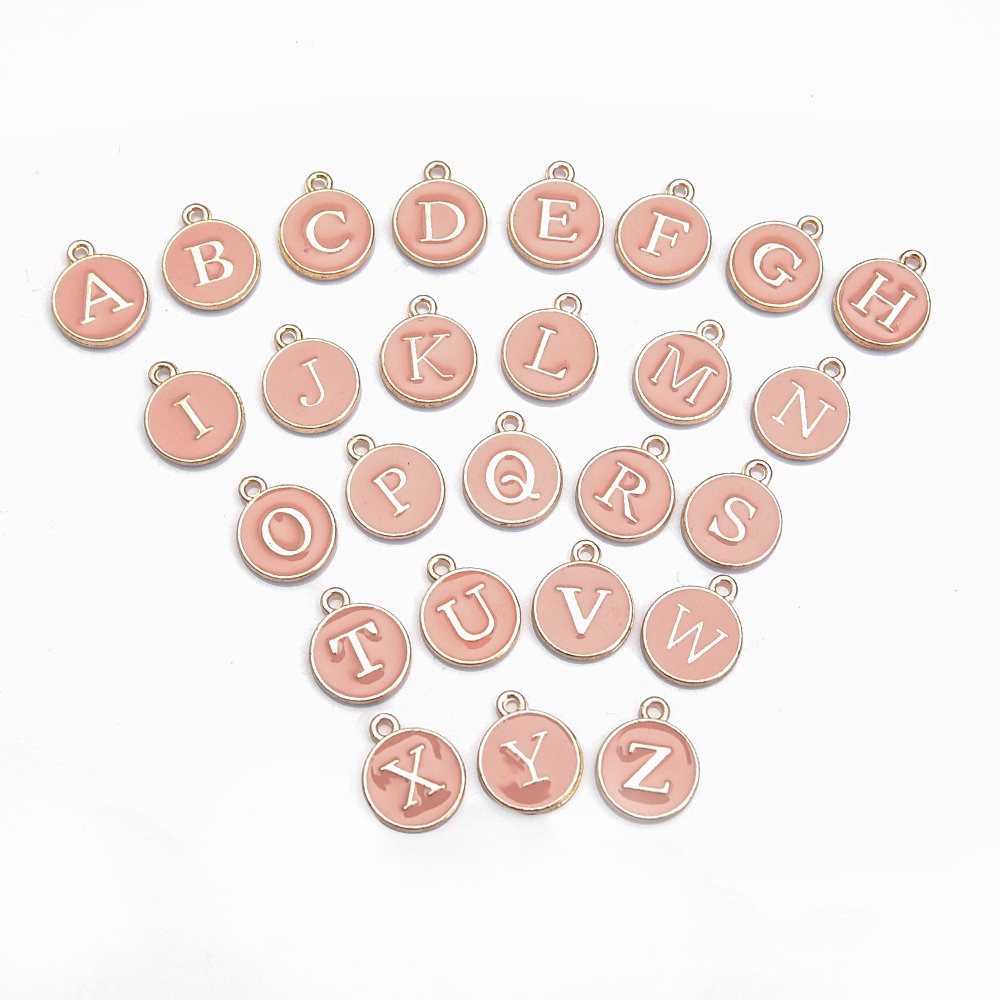 26pcs/set A-Z Inisial Alfabet Charms Huruf Alfabet Karakter Untuk Anting Gelang Kalung Persediaan Double Face Enamel DIY Liontin Membuat Perhiasan Charms Beads Alloy Pink