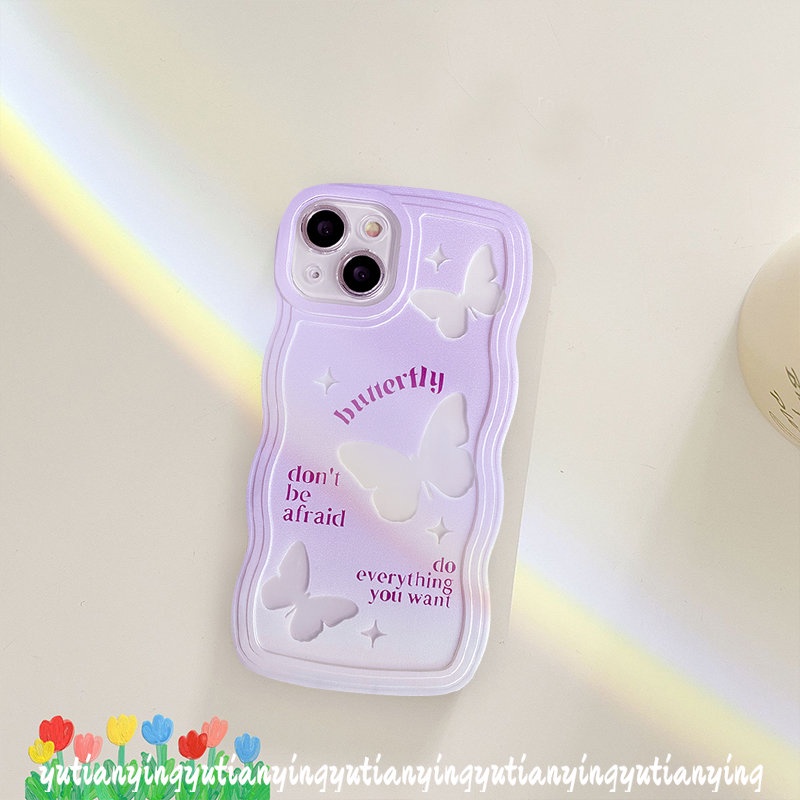 IPHONE Romance Butterfly Case Kompatibel Untuk Iphone13 11 14 12 Pro Max 11 Pro Max7 6 8 6s 14 Plus X XS Max XR SE 2020 Wavy Edge Purple Gradient Soft Tpu Phone Cover