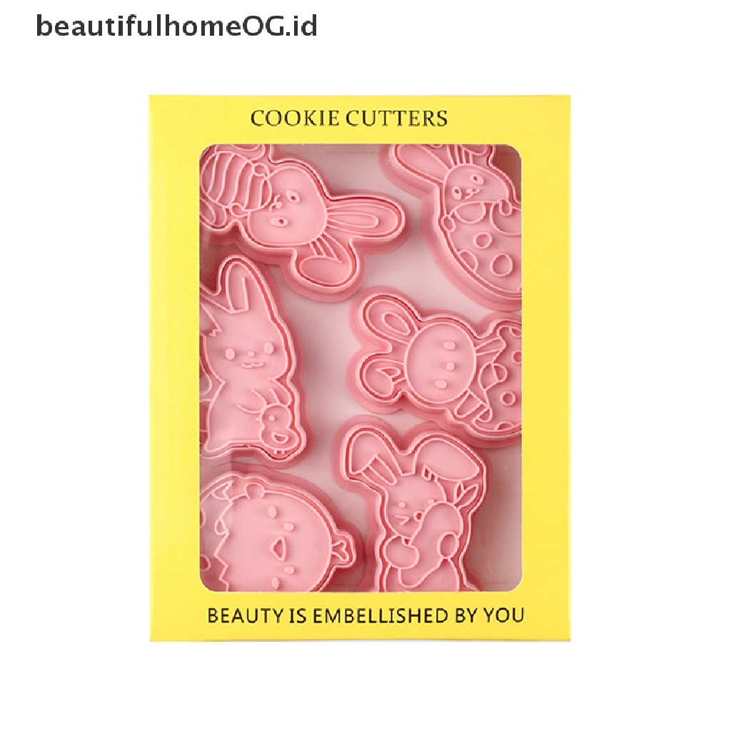 // Beautifulhomeog.id// 6Pcs Cetakan Biskuit Kelinci Paskah Plastik Bunny Egg Cookie Cutter Stamp Embosser **