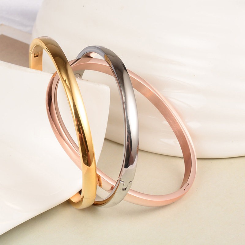 Gelang Pasangan | Gelang Bangle Bahan Titanium Steel | Gelang Bentuk Bulat Gaya Minimalis Untuk Wanita  | Rose Gold 18k | Kotak Hadiah Untuk Hadiah