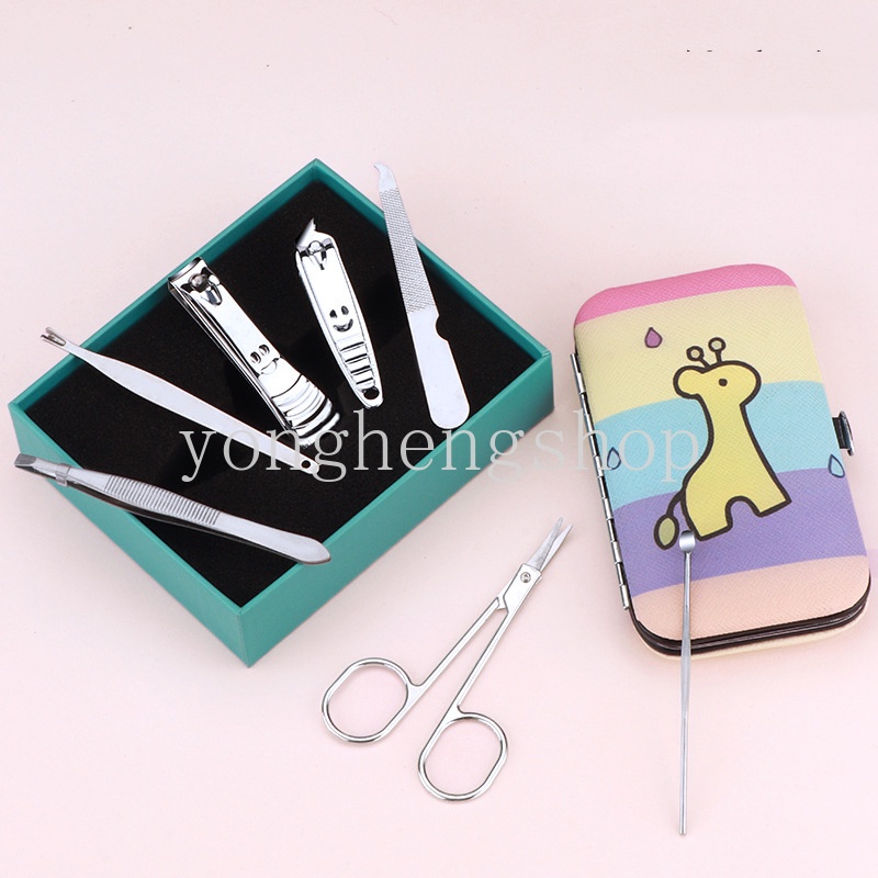7pcs / Set Gunting Kuku Motif Kartun Bahan Stainless Steel Untuk Manicure Pedicure