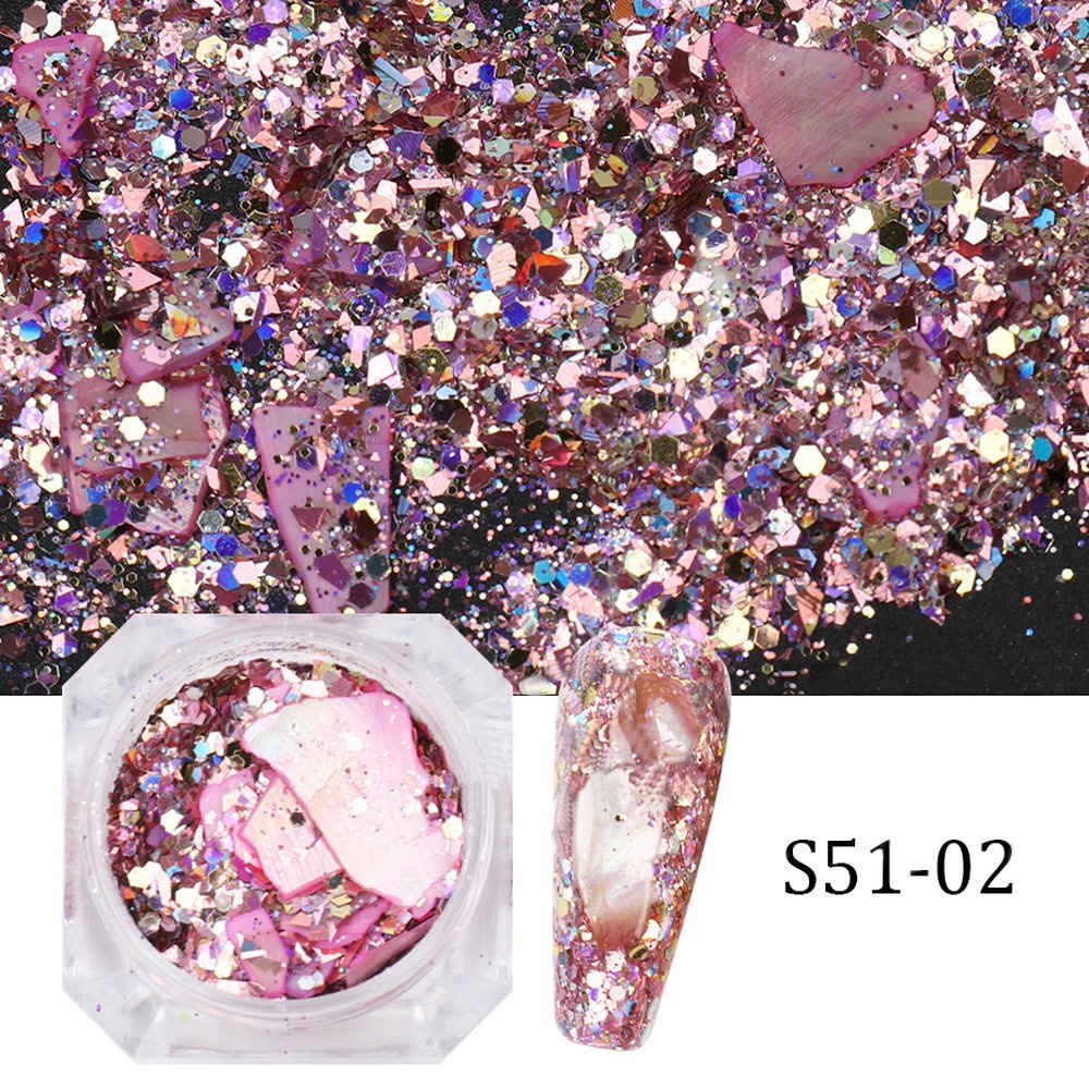 Bubuk Glitter Sequin Kristal Campur Warna Kutek Gel UV Dekorasi Nail Art DIY