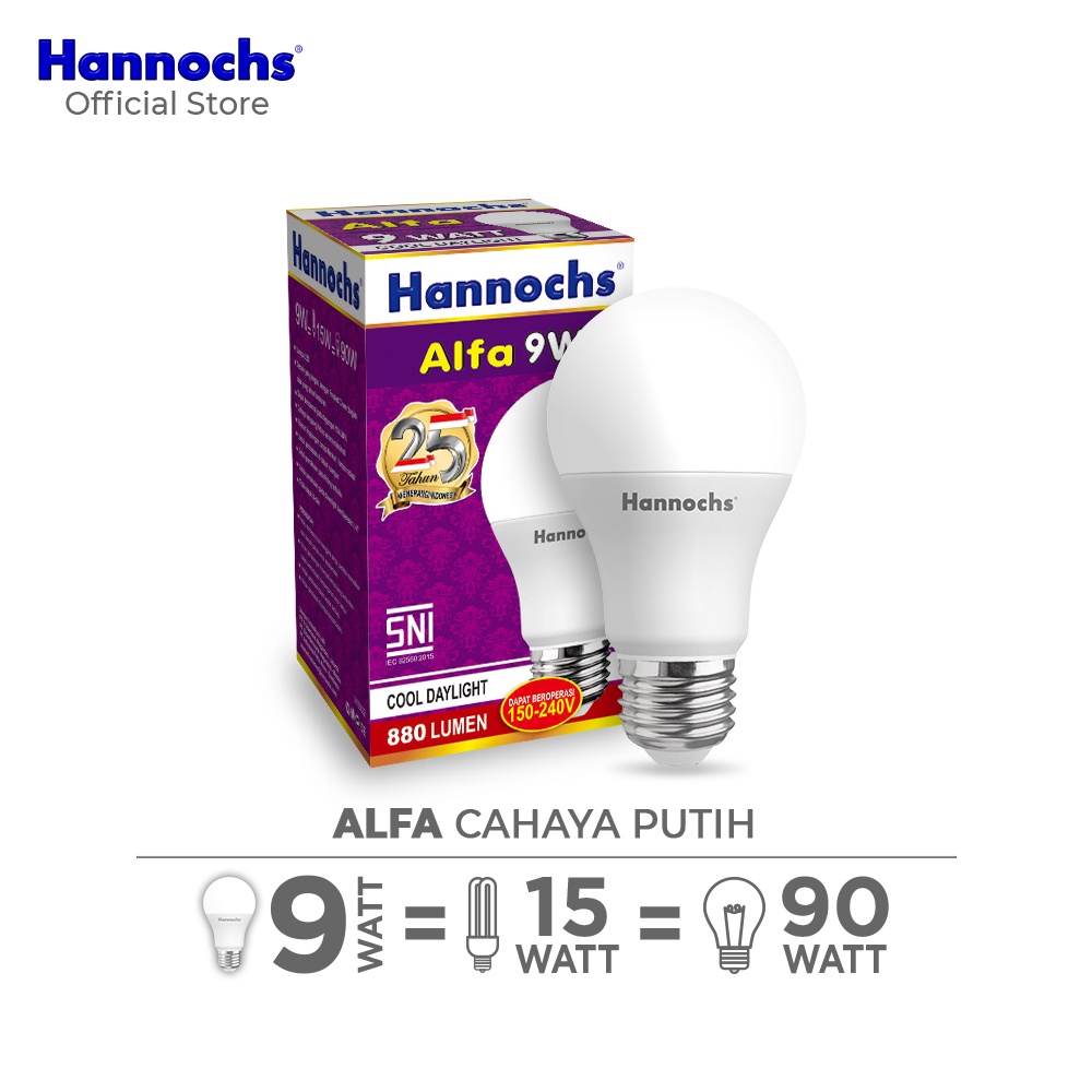 Hannochs Alfa Bohlam Lampu LED 3-5-7-9-12-15-20-25 Watt Cool Daylight Putih