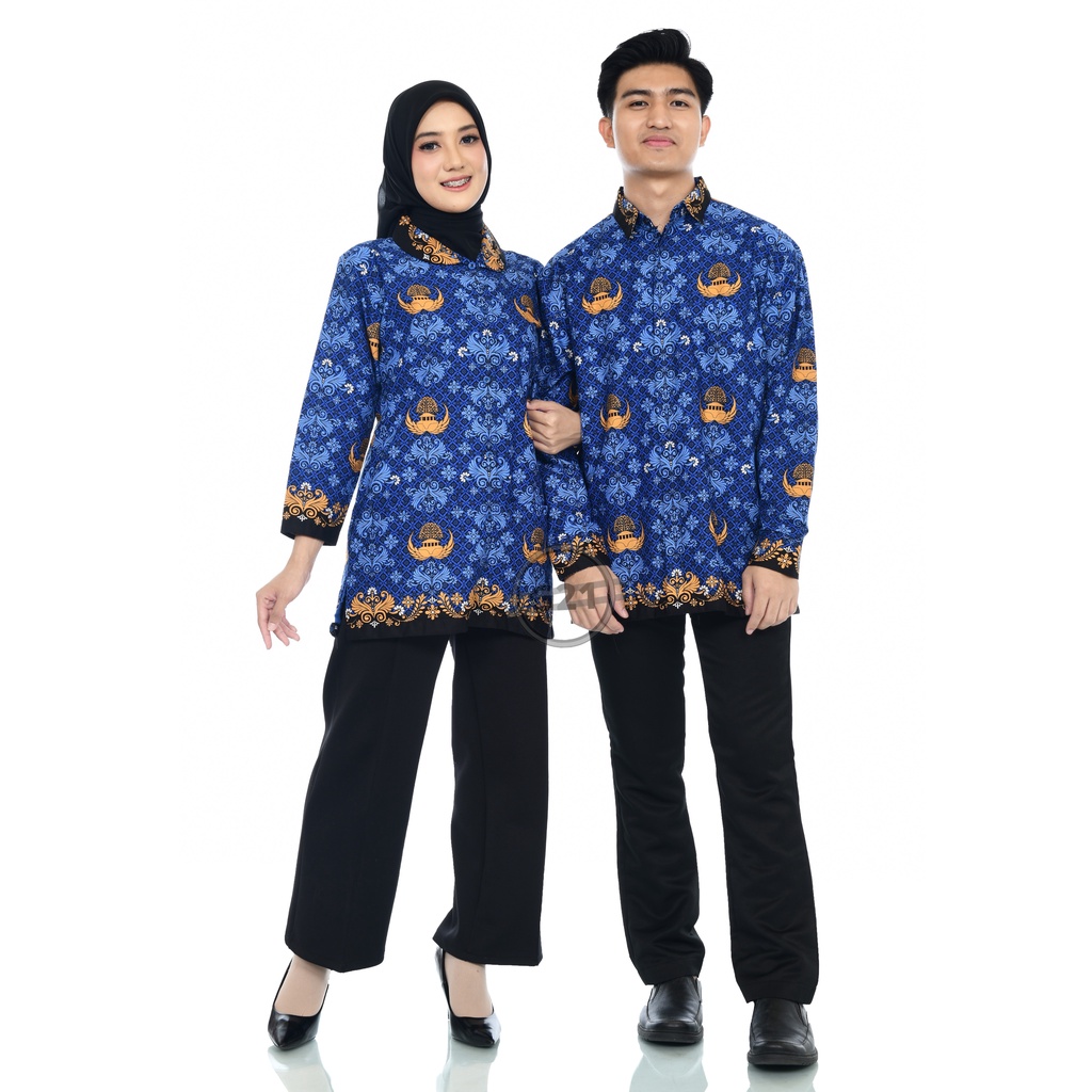 Baju Korpri Terbaru 2022 Wanita Dan Pria Pakai Furing Bahan Katun Lengan Panjang Seragam Batik Korpri Wanita Dan Pria Terbaru Standar Dan Jumbo