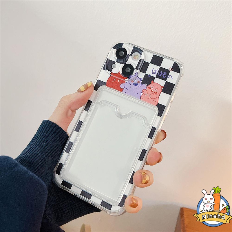 Case Tas Kartu Bening Kompatibel Untuk Iphone14 13 12 11 Pro Max X Xr Xs Max SE iPhone 8 7 6 6s Plus Monster Kecil Anti Jatuh Card Holder Tas Kartu Phone Case Bening Cover Pelindung