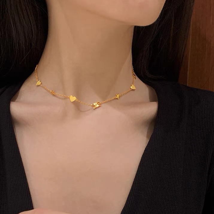 Kalung Klavikula 18K Bahan Titanium Steel Gaya Perancis Untuk Wanita