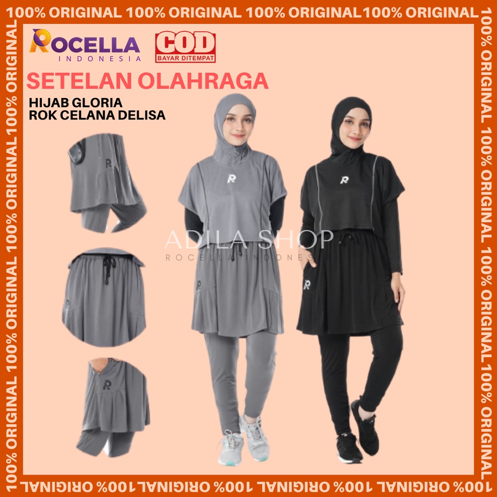Outfit Olahraga Jogging Running Senam Lari Muslimah Setelan Olahraga Hijab Gloria dan Rok Celana Del