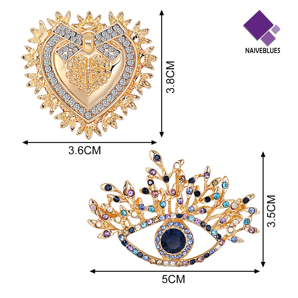 &lt; Naiveblues &gt; Lapel Pin Pakaian Elegan Portable Cinta Hati Mata Hias Berlian Imitasi Pin Untuk