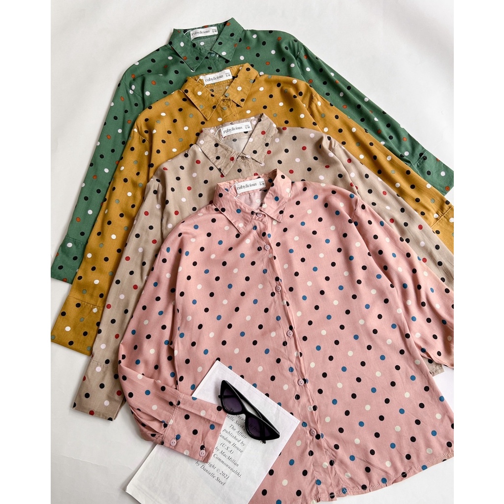 Myrubylicious OVALIA SHIRT KODE KS 2522 | SHIRT | KEMEJA WANITA | KEMEJA LENGAN PANJANG | KEMEJA POLKA | KEMEJA RAYON