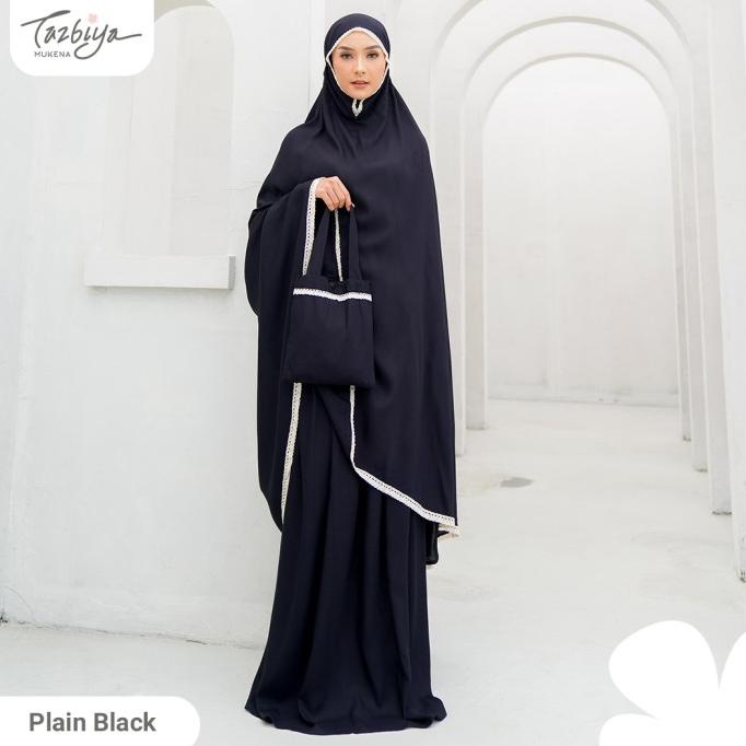 MUKENA TAZBIYA RENDA PLAIN BLACK ALLSIZE