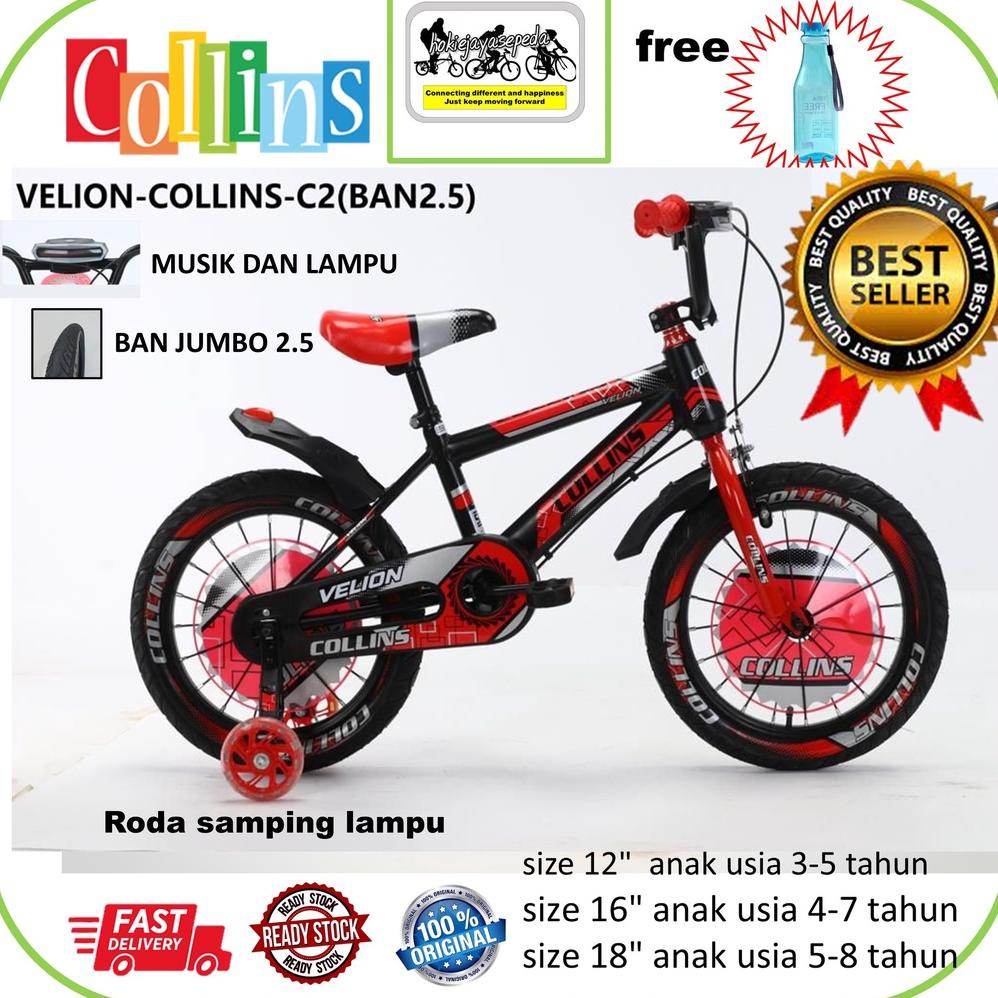 Sepeda Anak BMX 16"- 18" COLLINS music lampu ban jumbo BONUS botol air(anak usia 4-8 tahun)