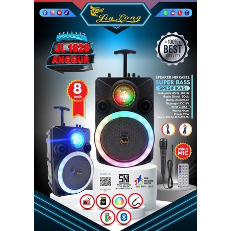 Speaker Koper JINLONG Bluetooth 8 Inch JL 1828 (ANGGUR)