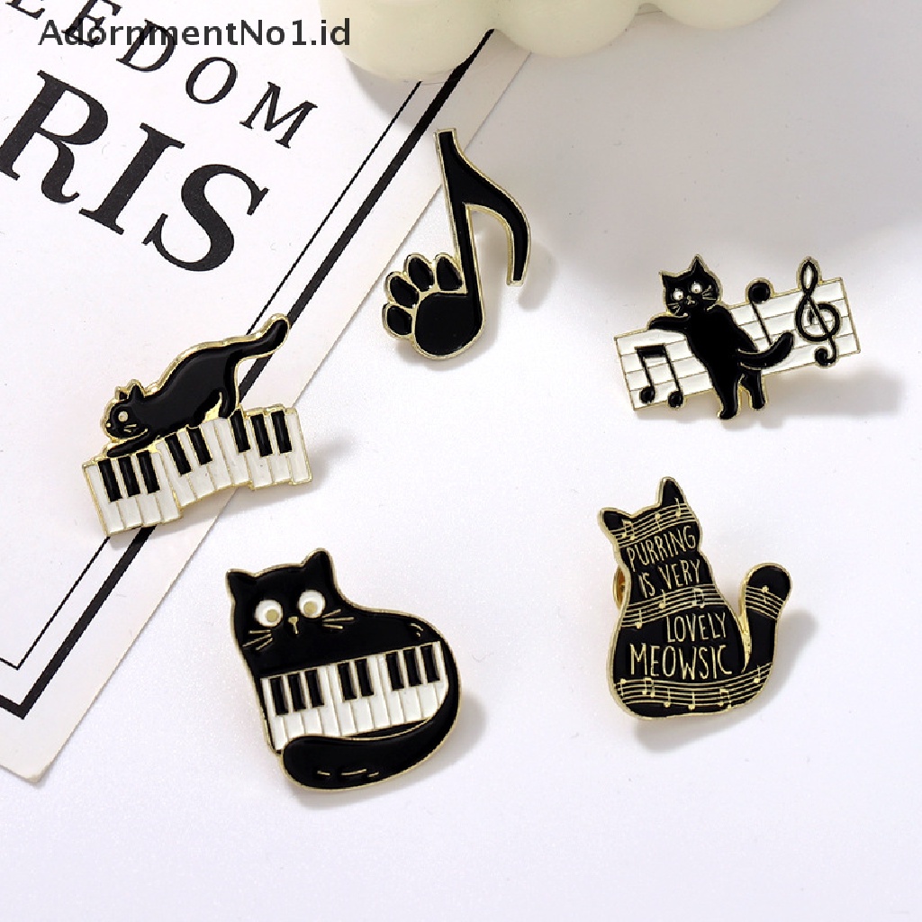 [AdornmentNo1] Piano Hitam Dan Putih Kunci Kucing Bros Enamel Pin Kitty Paw Black Cat Brooch Lapel Badge Fashion Kartun Hewan Dekorasi Medali Perhiasan [ID]