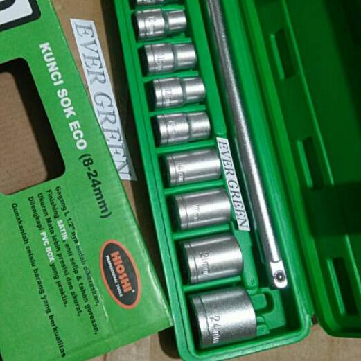 ♧ KUNCI SOK set 10 pcs Ukuran Shock 8 - 24 mm : Stang Gagang Kunci Sok L + Mata Kunci Shock 8 - 24 m