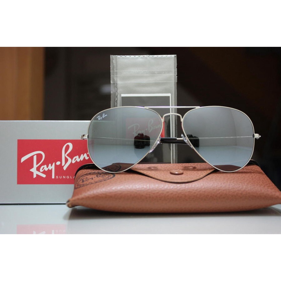 Kacamata Rayban Aviator Silver Mirror Original