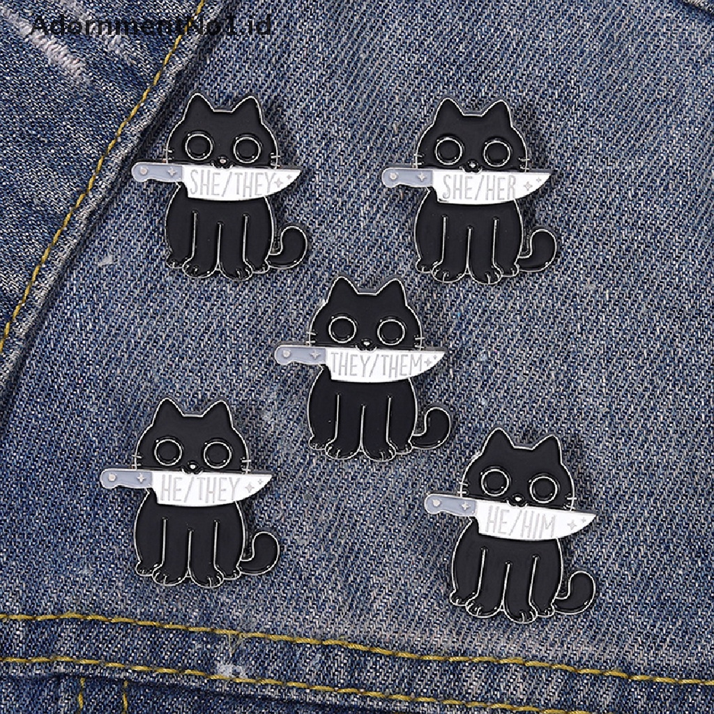 [AdornmentNo1] Enamel Pin Custom Black Cats Belati Bros She Her He Him Them Them Lapel Badges Hewan Perhiasan Hadiah Untuk Teman [ID]