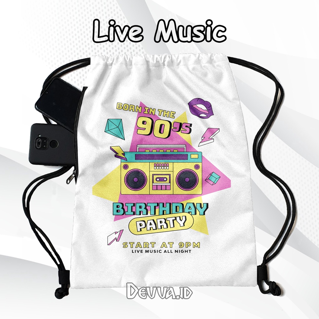 Tas Serut Anti Air String Bag Full Print Pria Dan Wanita Motif Live Music Tas Sekolah Tas Olahraga