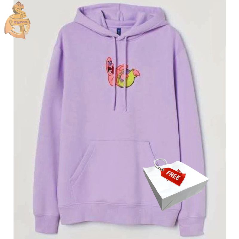 Hoodie Patrick Bordir Lilac Purple Sweater Wanita Cewek Pria Free Paper Bag