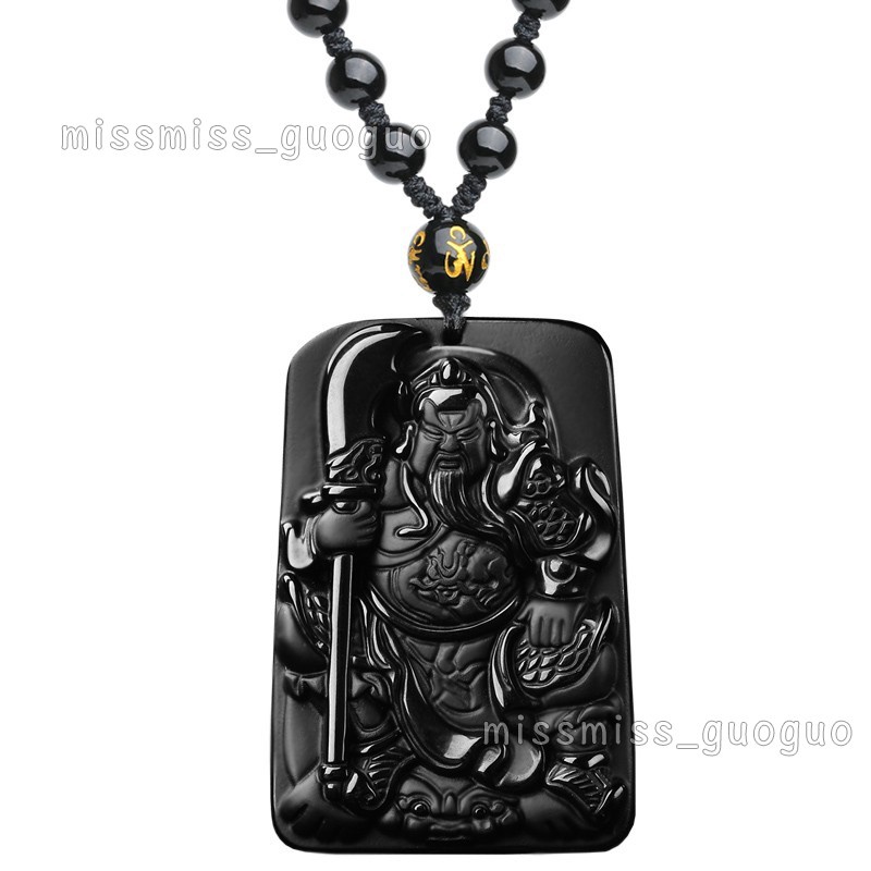 Kalung Keberuntungan Liontin Bahan Obsidian Desain Dewa Kemakmuran Gaya Retro Untuk Priawanita Fortune