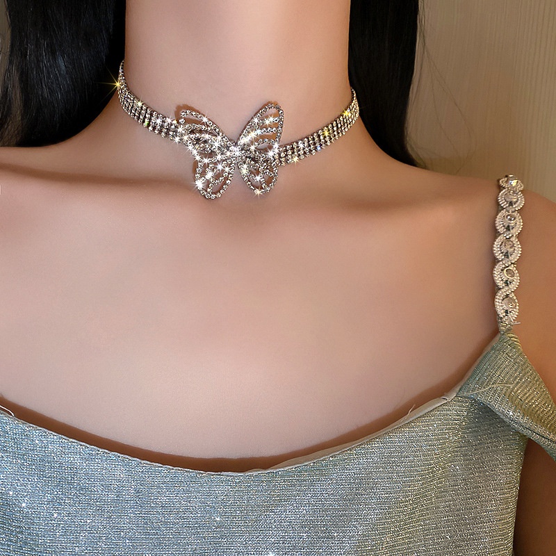 Fashion Kupu-Kupu Perak Kalung Choker Untuk Wanita Mewah Zirkon Kalung Aksesoris Perhiasan