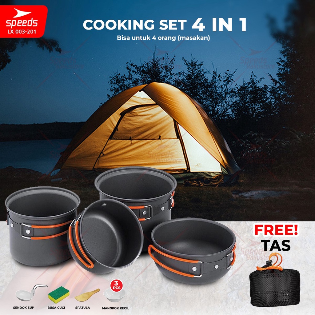 SPEEDS Alat Masak Camping Set Mini Cooking Cookware Rekreasi Pesta Portable 2-6 Orang Teko Outdoor Aman 003-201